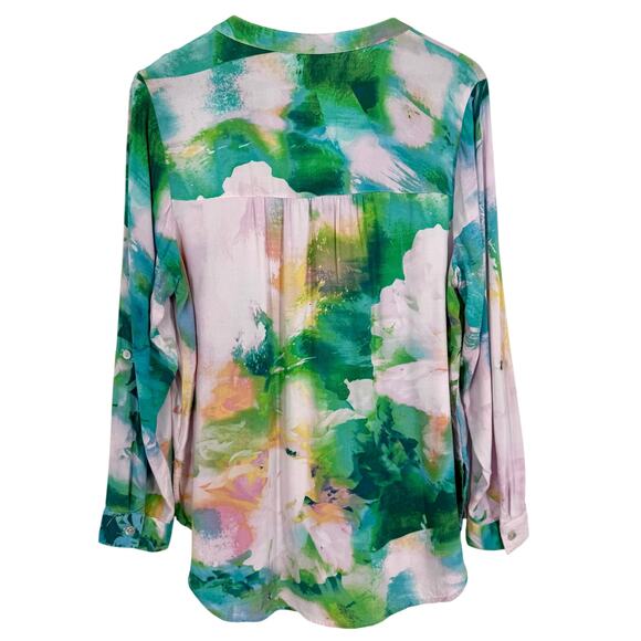 Anthropologie Fig & and Flower Large Pink Green Tropical Beach Blouse Shirt Top - Picture 8 of 8